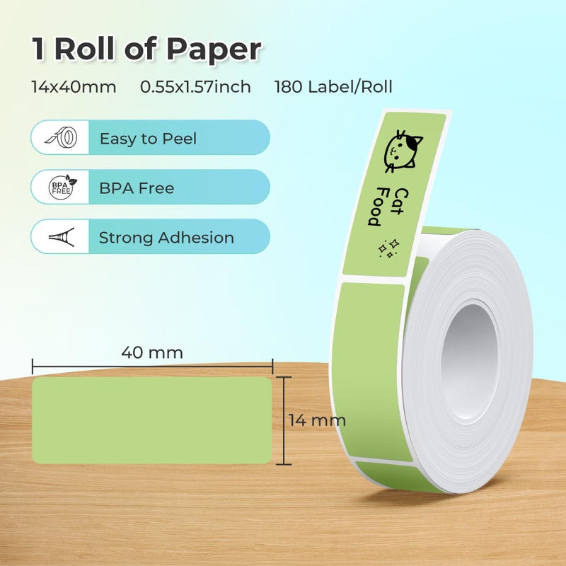 Nelko Genuine P21 Label Maker Tape, Adapted Label Print Paper, 14X40Mm (0.55""X1.57""), Standard Laminated Labeling Replacement, Multipurpose Of P21 Label Maker, 180 Tapes/Roll, 1 Roll, Green - Image 2